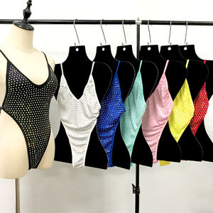 B101 moda seksi kız mayo Bodysuit kristal performans giyim kadın mayo tek parça taklidi Bodysuit gece elbisesi - Product Image 2