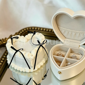 Handmade Plastic Cream Heart Faux Cake Jewelry Storage <b>Box</b> Eco-Friendly Black Fun Bow Pearl Decor Vintage <b>Trinket</b> Wedding - Product Image 5