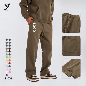 Pantalon droit épais en polaire pour hommes, couleur unie, 345g, taille élastique, longueur genou - Product Image 1