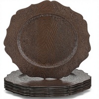 Assiettes de présentation rustiques marron de 13 pouces en faux bois massif avec bord festonné pour la décoration de Thanksgiving, de mariages et de fêtes