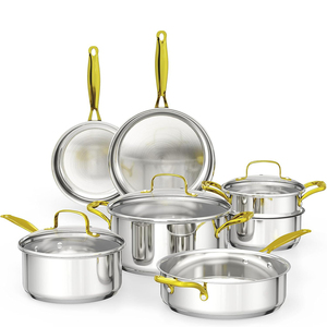 Juego de Utensilios de Cocina de Acero Inoxidable de 26 Piezas con Tapas de Vidrio, Asas de Acero Inoxidable, Sin Recubrimiento, Compatible con Inducción de Gas, Lavavajillas y Horno - Product Image 1