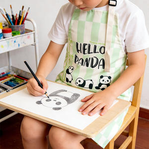 Tablier pour enfants Hello Panda, vert à carreaux, imprimé dessin animé, unisexe, pour enfants de 2 à 4 ans, polyester anti-salissure - Product Image 1