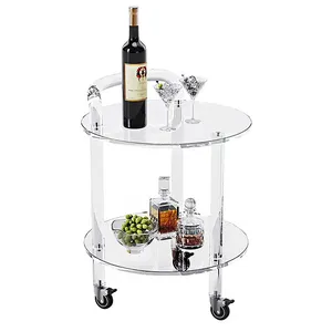 Table d'appoint ronde en acrylique transparent à 2 étages personnalisée avec roues, plateau à en-cas en acrylique pour canapé et hôtel