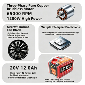 <span class=keywords><strong>Souffleur</strong></span> à <span class=keywords><strong>batterie</strong></span> industriel 64 Mini Tornado 2000g avec moteur sans balais pour séchage de voitures et nettoyage de feuilles - Product Image 5