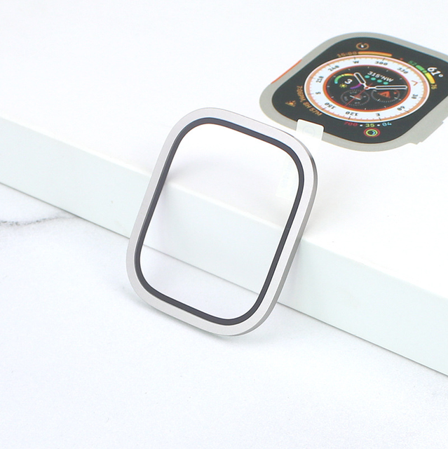 Metal Aluminum Alloy Cover Frame + HD Tempered Glass IWatch Case for Apple Watch Ultra 49mm Tempered Glass Screen Protector