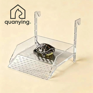 Grande plateforme de basking pour tortues <span class=keywords><strong>en</strong></span> acrylique transparent <span class=keywords><strong>avec</strong></span> crochet, pont flottant texturé, rampe d'accès sécurisée pour fixation sur le rebord du réservoir, drainage intégré - Product Image 1