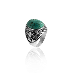 Bagues de couleur Turquoise pour femme et <span class=keywords><strong>homme</strong></span>, anneau en alliage de Zinc, argent, tungstène, titane, Vintage, style <span class=keywords><strong>bohème</strong></span>, fête, quotidien - Product Image 1
