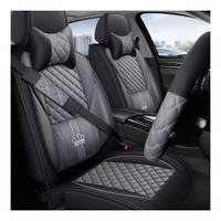 LC Crown Embroidery Leather Eco-friendly Sedans SUV Universal 3-Piece All-Season Car Seat Covers Full Set Fixed Lumbar.