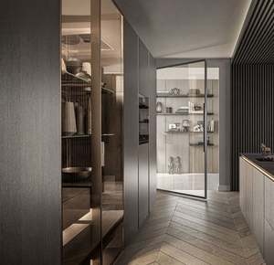 Ensemble de meubles de cuisine BALOM Factory, design moderne, sans poignées, en contreplaqué, design beige, en forme de L, avec îlot - Product Image 6