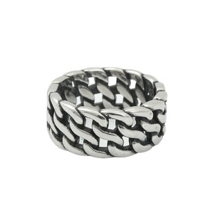 Men's Titanium Steel Chain <b>Ring</b> <b>Silver</b> Retro Punk Style Geometric Design 280626 - Product Image 5