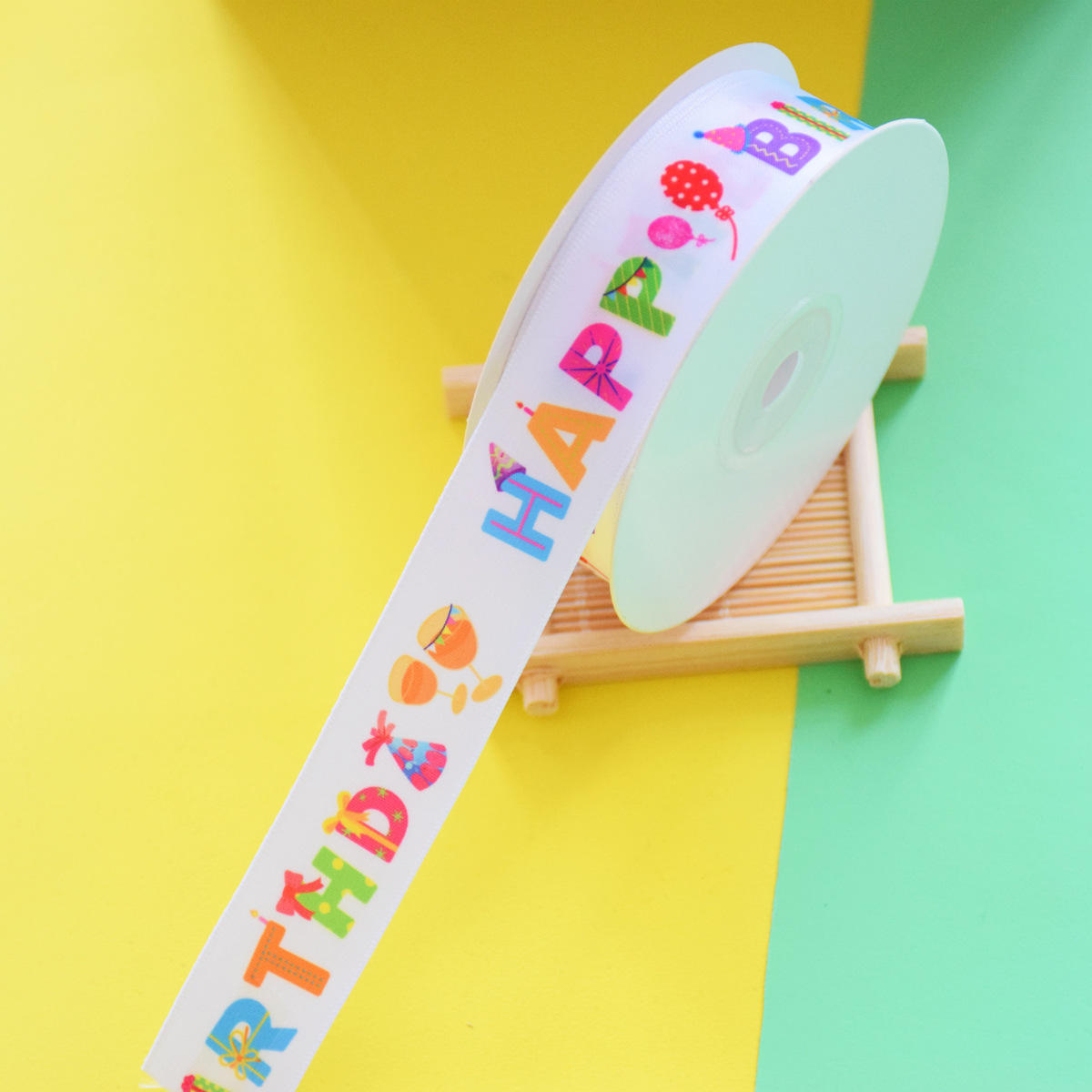 Feliz cumpleaños colorido negrita--1,5 cm * 25 yardas/rollo