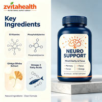 Capsules de stimulation cérébrale en marque privée avec Ginkgo et Vitamine B12, complément alimentaire pour le soutien cérébral, 30 capsules par flacon