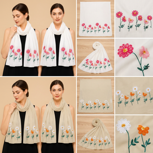 Floral Embroidered Viscose Scarf Lightweight Breathable Shawl for Women Spring Daily Wear Fashion Accessory - Product Image 3