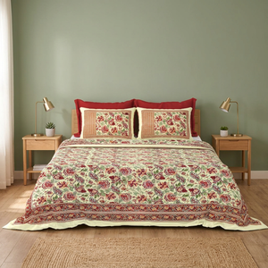 Traditional Hand Block Print Bedsheet Indian Cotton <b>Floral</b> Jaipur Handmade Boho <b>Bedspread</b> King Size Bedroom Decor - Product Image 2
