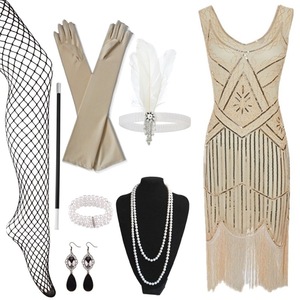 1920s <b>Sequined</b> Dress Women Gatsby Evening Gown With Headpiece Necklace Eight Piece Set Sizes S 4XL - Product Image 5