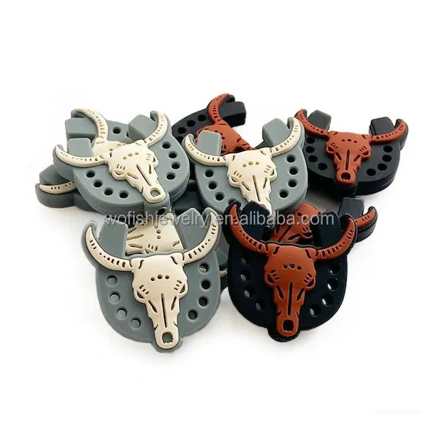 Phương Tây Horseshoe Sừng Bò Skull Head Hạt 30*30Mm Số Lượng Lớn Silicone Hạt Động Vật Hạt Trang Sức Phụ Kiện