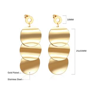 <b>Fashion</b> Stainless Steel Jewelry <b>Earrings</b> Round Shape Gold Plated Long <b>Drop</b> <b>Earrings</b> for Women Jewelry - Product Image 2
