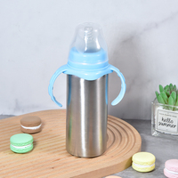 Biberon Léger en Acier Inoxydable de 180 ml (6 oz) avec Poignée en Silicone, Bouteille d'Eau pour Enfants