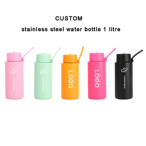 water bottle stainless steel 1000ml bpa-free Hidden <b>straw</b> lid silicone carry strap 304 stainless steel water bottle 1 litre - Product Image 4
