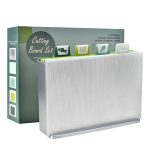 Máy rửa chén an toàn đầy màu sắc thớt <span class=keywords><strong>Board</strong></span> Set cho nhà bếp 4-miếng chỉ số nhựa thớt với thực phẩm biểu tượng và lưu trữ đứng - Product Image 1