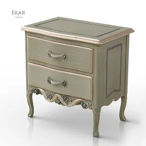 2 Drawer White Hand Carved Bedside Table Luxury Bedroom Nightstand Furniture