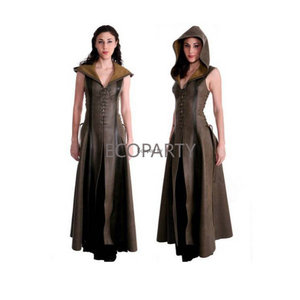 Costume de cosplay médiéval vintage pour <span class=keywords><strong>femme</strong></span> Ecoparty, archer, capuche, guerrier, robe en <span class=keywords><strong>cuir</strong></span>, cape, gilet sans manches - Product Image 3
