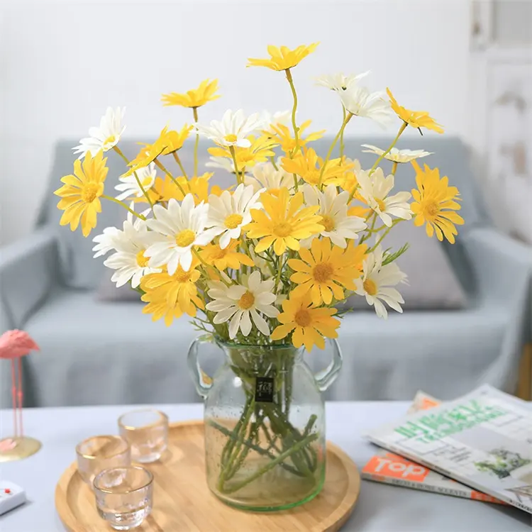 U-3053 Low Price Yellow Bellis Perennis Artificial Daisy Flower For Wedding