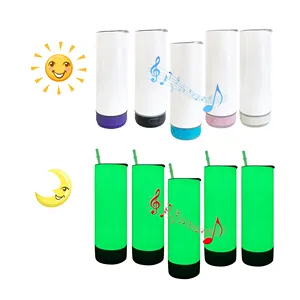 USA warehouse 20oz speaker Player Music Skinny Tumbler With USB charging cable slide lid and straw for sublimation printing