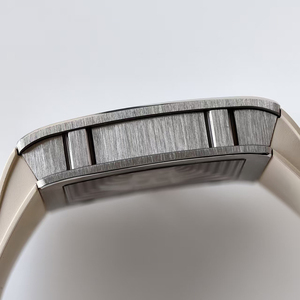 Brushed Titanium Alloy Case <b>Automatic</b> Mechanical <b>Watch</b> <b>Skeleton</b> Dial Beige Rubber Strap Ultra-Thin Rectangular Sport Men - Product Image 4
