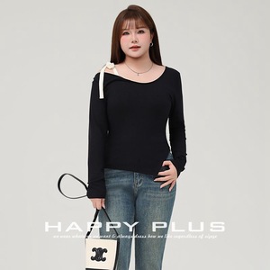 เสื้อถักแบบเปิดไหล่รันฉี แขนยาว ชายเสื้อไม่สม่ำเสมอ เนื้อผ้านุ่ม สำหรับผู้หญิงไซส์พลัส สไตล์วิทยาลัย - Product Image 3