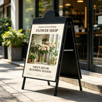 Support de signalisation portable noir en forme de A avec poignée supérieure et housse de protection pour la publicité commerciale et la vente au détail