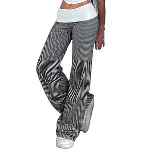 <span class=keywords><strong>Pantalon</strong></span> large rayé taille basse extensible avec ceinture contrastante blanche, décontracté, haute qualité, printemps-été, pour <span class=keywords><strong>femme</strong></span> - Product Image 3