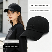 Casquette de baseball classique noire unie avec broderie sur le devant et la visière, œillets respirants, en coton léger