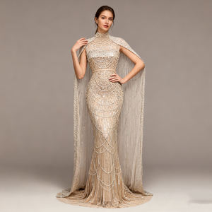 Gaun Malam Sharon Said Champagne Heavy Work Beaded Sexy Corsage Cape untuk Pesta Akhir Tahun, Mewah, Panjang, dan Meriah - Product Image 3