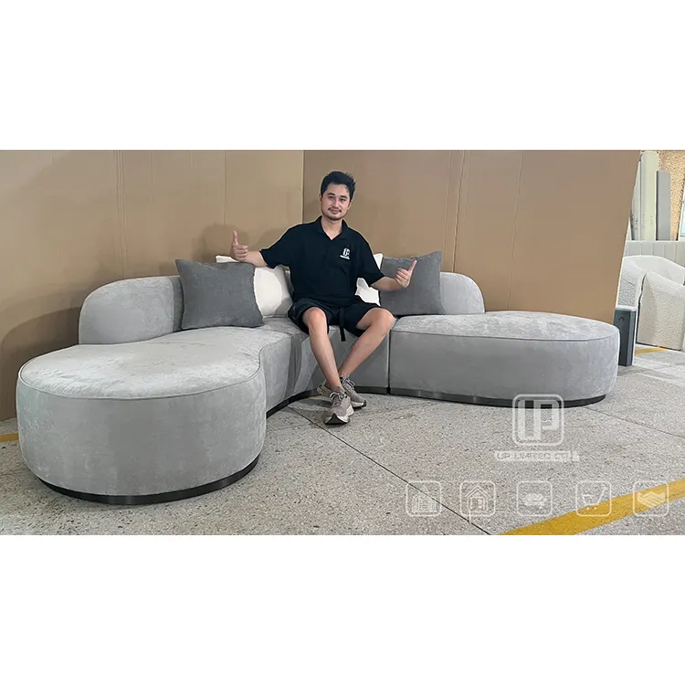 Custom Unique Curved Sofa Living Room Minimalist Luxury Soft Feeling Velvet Sofa