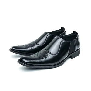 Zapatos Oxford de Cuero Genuino para Hombre, Estilo Italiano de Alta Gama, Hechos a Mano, para Boda, con Cierre Deslizante, Bordado Ligero Otoñal, Puntera de Acero - Product Image 1