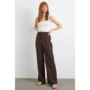 Pantalones Palazzo Modales de Cintura Alta, Pierna Ancha, Color Café, Antiarrugas, para Mujer - Product Image 5