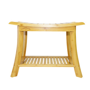 Bambuseae <b>Bamboo</b> Bathroom <b>Stool</b> With Storage Shelf 17x23.4 Inches European Style - Product Image 2