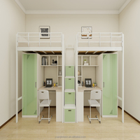 Lit superposé moderne en métal pour deux personnes avec échelle centrale et rangement, revêtement époxy, couleur personnalisée pour hôtel, appartement, école, chambre à coucher