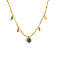 Chaîne perlée incrustée de zircone cubique avec pendentif en pierre naturelle collier en acier inoxydable sous-titre: