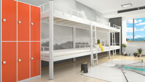 Распродажа, спальный комплект для общежития, металлическая двухъярусная кровать с гардеробом для студентов - Product Image 5