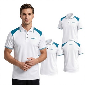 Men's White Cotton for Shirt Short Sleeve Color Blocked Embroidered Logo Casual Breathable Knitted Design Customized Colors - Product Image 1