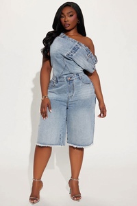 Nuovi Arrivi 2026: <span class=keywords><strong>Tuta</strong></span> Intera Casual Estiva in Denim Traspirante a Vita Alta, Elasticizzata, Sopra il Ginocchio, per Fitness, Popolare e di Tendenza - Product Image 4
