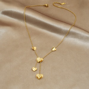 Gold Plated Heart Shape Tassel Chain Pendant Stainless Steel Clavicle Necklace Daily Wear Gift Jewelry - Product Image 3