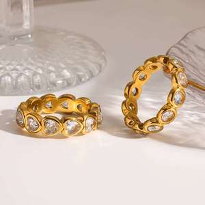 Wholesale Women's Stainless Steel Zircon 18K PVD Gold Plated <b>Adjustable</b> <b>Ring</b> Waterproof Wedding Jewelry Gift - Product Image 4