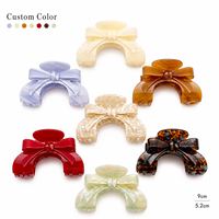 Newyeah Vente en gros Pince à cheveux en acétate de cellulose avec nœud papillon de 9 cm, logo personnalisé, maintien solide, accessoires pour cheveux pour femmes