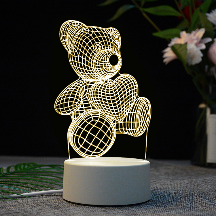 Hot Sale 3D Illusion Acrylic Desk Lamp Night Lights with Cartoon Bear for Baby Gift
