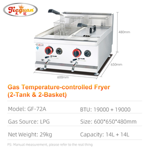 Freidora Industrial <span class=keywords><strong>de</strong></span> <span class=keywords><strong>Gas</strong></span> <span class=keywords><strong>de</strong></span> Acero Inoxidable <span class=keywords><strong>de</strong></span> 6L*2, Económica, con 2 Tanques y 2 Cestas, <span class=keywords><strong>de</strong></span> Alta Eficiencia para Restaurantes - Product Image 3
