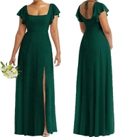 Elegante Flatter ärmel Schaufel Open-Back-Seite Schlitz Maxi Chiffon Brautjungfer Abendkleider