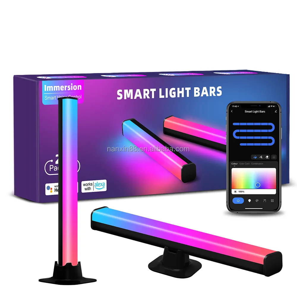 2 Pak Kontrol Aplikasi Bar Lampu Rgb Pintar Wifi Tuya Flow Pro Led Bar Lampu Pintar Led Bar Bulat Lampu Sensor Pintar